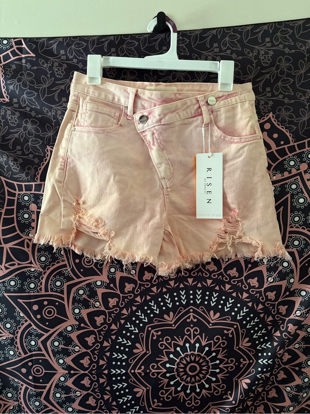 Risen Women's Pale Pink Distressed Denim Cutoff Shorts